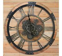 DORBOKER Real Moving Gears Wall Clock, Large Wall Clock for Living Room Kitchen (Brown Wood - Bronze Gears, 60cm / 24 inch)