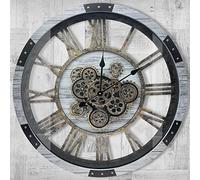 DORBOKER Real Moving Gears Wall Clock, Large Wall Clock for Living Room Kitchen (Silver Grey Wood - Bronze Gears, 68cm / 27inch)