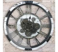 DORBOKER Real Moving Gears Wall Clock, Large Wall Clock for Living Room Kitchen (White Wood - Bronze Gears, 68cm / 27inch)