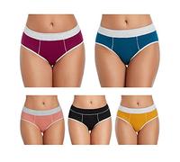 DORCASTIMO Cotton Hipster Panties for Women Cheeky Mid Rise Underwear Full Coverage Briefs Regular & Plus Size, Black/Blue/Purple/Rouge/Orange, Medium