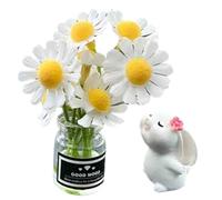 Dorccsi 1 Set Car Dashboard Decorations Mini Daisy Flower in Vase Dashboard Decorations with Little Bunny Smelling the Daisy Cute Car Decor for Interiors with Adhesive, Great Gifts Auto Decor