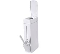 Dorccsi Bathroom Trash Can Set 4x8x17 Inch 2-in-1 Rectangular Bathroom Set with Lid, Trash Can, Toilet Brush, White, ABS