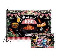 DORCEV 10x6.5ft Backyard BBQ Backdrop Picnic Barbecue Beer Burgers Hot Dogs Photography Background Summer Green Leaves Glitter Backdrop for Family Dinner Birthday Party Outdoor Camping Party Decor