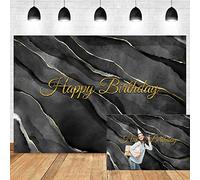 DORCEV 10x6.5ft Happy Birthday Backdrop Fashion Black Marble Texture Glitter Golden Font Luxury Photography Background Kids Adults Birthday Celebration Party Banner Baby Shower Cake Table Decorations