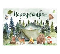 DORCEV 10x7ft Summer Happy Camper Backdrop Cartoon Forest Tent Campfire Animals Photo Background Camper Birthday Party Banner for Kids Country Camping Supplies Camping Party Decor Kids Photo Booth