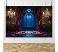 DORCEV 10x8ft Halloween Horror Party Photo Backdrop Spooky Haunted Castle Bats Red Curtains Chandelier Photography Background Medieval Castle Halloween Birthday Banner Photo Booth Studio Props