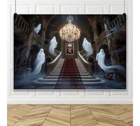 DORCEV 10x8ft Halloween Photo Backdrop - Spooky Haunted Castle Ghost Skull Chandelier Photography Background Medieval Palace Staircase Halloween Horror Party Birthday Banner Photo Booth Studio Props