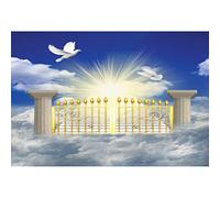 DORCEV 15x10ft Heaven Backdrop Gate of Heaven Paradise Gate Photography Background for Kids Baby Shower Baptism Banner Stairs to Heaven Blue Sky White Clouds Bird of Peace Easter Church Events Props
