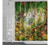 DORCEV 48x72inch Magical Forest Shower Curtain Lush Trees Fantastic Woodland Jungle Shower Curtain Cute Funny Mushroom Fairyland Bath Curtain for Kids Children Bathroom Decor with Hooks Waterproof