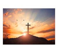 DORCEV 5x3ft Cross Jesus Christ Photography Backdrop Crucifixion Cross On Mountain Photo Background Holy Light Sepulcher Lord Prayer Christian Backdrop Sunrise Sunset Baptism Church Events Props