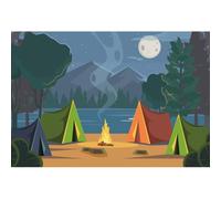 DORCEV 5x3ft Forest Camping Photo Backdrop Forest Scene Camping Decors Summer Camp Bonfire Photography Background Happy Camper Tent Campfire Backyard BBQ Party Decoration Picnic Banner Studio Props