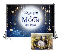 DORCEV 5x3ft Love You to The Moon and Back Photography Backdrop Blue Night Sky Hanging Golden Stars Background for Kid's Birthday Baby Shower Party Photo Video Studio Props