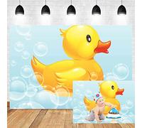 DORCEV 5x4ft Yellow Swimming Duck Backdrop Bubble Rubber Duck Sweet Baby Shower Blue Background for Photography Newborn Infant Kids Birthday Party Banner Decoration Vinyl Studio Props Wallpaper