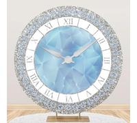 DORCEV 5x5ft Crystal Blue Clock Round Backdrop Cover Luxury Silver Blue Clock Circle Backdrop Background Girls Kids Newborn Baby Shower Women Birthday Party Decorations Congrats Grad Studio Props