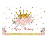 DORCEV 6x4ft Happy Birthday Backdrop Princess Girls Birthday Party Background Shiny Glitter Gold Princess Crown Pink Floral Colorful Spot Girls Party Banner Kids Photo Studio Props