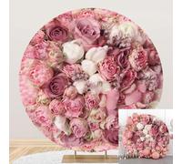 DORCEV 7.2x7.2ft Floral Wall Wedding Party Round Backdrop Cover Pink Floral Wedding Circle Cover Backdrop Stand Cover for Photography Circular Floral Mr and Mrs Wedding Photography Background Supplies