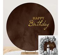 DORCEV 7.2x7.2ft Happy Birthday Round Backdrop Cover Polyester Calm Chocolate Brown Marble Texture Birthday Background for Photography Kids Adults Man Birthday Party Photo Portrait Decor Studio Props