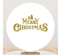 DORCEV 7.2x7.2ft Merry Christmas Round Backdrop Cover Christmas Tree White Circle Backdrop Christmas Eve Winter Party Xmas Family Holiday Photography Background Kid Adult Portrait Supplies Studio Prop