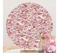 DORCEV 7.2x7.2ft Pink Floral Wedding Party Round Backdrop Cover Pink Floral Wall Flowers Wedding Bridal Shower Party Circle Backdrop Cover Floral Miss to Mrs Photography Background Decor Studio Props