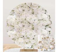Dorcev 7.2x7.2ft White Floral Wall Wedding Round Backdrop Cover Greenery Floral Girls Birthday Bridal Shower Party Circle Backdrop Cover Flowers Leaves Miss to Mrs Photography Background Props