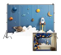 DORCEV 7x5ft Cartoon Spaceship Photography Backdrop Kids Boys Space Theme Birthday Party Background Universe Planet Mysterious Galaxy School Activity Pupils Shoots Video Props