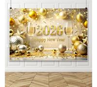 DORCEV 7x5ft Glitter 2026 Happy New Year Banner Backdrop Luxury Gold 2026 Photography Background Merry Christmas and Happy New Year Carnival Party NewYears Eve Party Supplies Xmas Holiday Decor