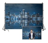 DORCEV 7x5ft Skyline City Night Landscape Photography Backdrop Business Modern City Chicago Downtown Night Background for Party Decoration Birthday Kids Boy Photoshoot Photo Background Props