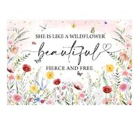 DORCEV 8x6ft She is A Wildflower Backdrop Watercolor Floral Flowers Butterfly Wildflower Theme Girls' Baby Shower Party Decor Inspirational Quotes Sign Banner Birthday Tea Party Background Props