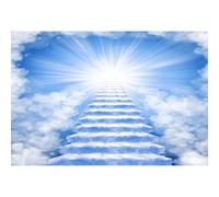 DORCEV 9x6ft Heaven Backdrop - Stairs to Heaven Paradise God Bless Banner - Holy Light Blue Sky Clouds Church Events Memory Backdrop - Rest in Peace