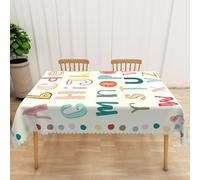 DORCEV ABC Letters Rectangle Tablecloth Kids Learning Educational Funny Teaching Letters Table Cover Cartoon Animals Letters Back to School Beige Waterproof Table Cloth Outdoor Party Decor,52x70 Inch