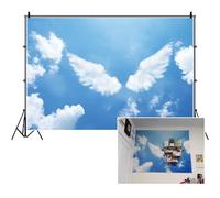 DORCEV Angel Wings Photography Backdrop for Birthday Party Gender Reveal Party Baby Shower Background Heaven Angel Wings Blue Sky White Cloud Party Banner Girls Photo Studio Props