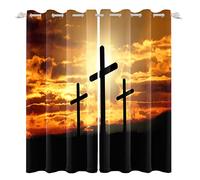 DORCEV Christian Cross Blackout Window Curtains Three Crosses on Mountain Window Drapes Christianity Jesus Cross at Sunset Thermal Insulated Window Treatment Decorations,42x84 inch,2 Panels