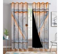 DORCEV Closed Wooden Door Window Curtains Rustic Vintage Barn Door Kitchen Curtains Countryside Farmhouse Old Wood Planks Light Blocking Bedroom Drapery Treatments with Grommets,42x84 inch,2 Panels