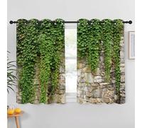 DORCEV Green Ivy Leaf Blackout Curtains Leaf Curtains Ivy Green Window Curtains Stone Wall Spring Scenery Leaves Vine Curtain Grommet Drape Treatments for Living Room Bedroom Decor,21x45 inch,2 Panels