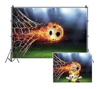 DORCEV Passionate Soccer Backdrop 7x5ft Boys Football Theme Birthday Party Background Red Flame Soccer Ball Green Grass Kids Adults Sports Club Party Photography Props