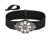 Dorchid Women's Sparkly Beaded Belt Adjustable Rhinestone Belts Wide Elastic Stretchy Belt for Dressy Gowns, Silver, L-XL(32~37")