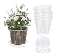 Dorclife 5 Set Clear Orchid Pots Plastic Plant Pot with Drainage Hole and Tray 14CM Plastic Nursery Plant Pots Orchid Breathable Planting Flowerpot Clear Nursery Pots for Root Growing