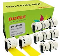 DOREE 10 Rolls DK-44605 Removable Continuous Labels, Black on Yellow Background, 62mm × 30.48m, Compatible with Brother QL-500,QL-550,QL-570,QL-700,QL-800,QL-810W,QL-820NWB,QL-1100 0,QL-10,110NWB