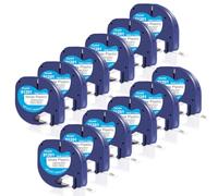 DOREE (12-Pack) 91201 91221 S0721660 Plastic Label Tape 12 mm x 4 m, Black on White Letratag Tape, Compatible with Letratag LT-100H, LT-100T, XR, 200B, 2000