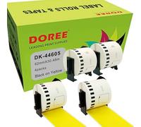 DOREE 4 Rolls DK-44605 Removable Continuous Labels, Black on Yellow Background, 62mm × 30.48m, Compatible with Brother QL-500,QL-550,QL-570,QL-700,QL-800,QL-810W,QL-820NWB,QL-1100 QL-11 10NWB