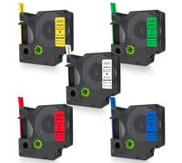 DOREE 5 Pack D1 45013, 45016, 45017, 45018, 45019 (White/Blue/Red/Yellow/Green), 12mm x 7m, Compatible with Dymo D1 Tape, Dymo LabelManager 160 280