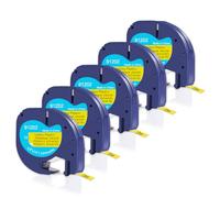 Doree 5 Pack Plastic Label Tape 91222 91202 S0721620 Black on Yellow 12 mm
