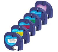 Doree (6 Pack) Compatible Letratag 91201/91202...12267.12mm x 4m, Coloured Set Letratag Labelling Tape, Compatible with Dymo Letratag LT-100H, LT-100T, LT 2000, XR200B, LTQX50