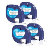 Doree 91201 91221 S0721660 Letratag Plastic Tape 12mm White 4 Pack | Compatible with Dymo Letratag 12mm x 4m Black on White Tape for Dymo LT-100H, LT-100T, XM, XR, 200B