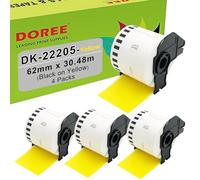 Doree Brother QL DK22205 Continuous Labels 62 mm x 30.48 m Yellow 4 Rolls | 62 mm x 30.48 m Continuous Label Yellow Compatible with Brother 22205 Brother QL-700/800 and Other Series