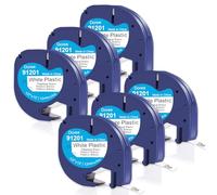 DOREE (Pack of 6) 91201/91221 S0721660 Plastic Tape, 12 mm x 4 m, Black on White, Dymo Letratag Plastic Tape Highly Waterproof, Compatible with Dymo Letratag LT-100H, LT-100T, XR, XM, QX50, 200B
