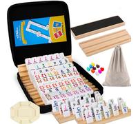 Doreimi Double 15 Mexican Train Dominoes Set with 8 Wooden Holders, 136 Number Tiles Portable Travel Board Game for Kids and Adults Family Game Night