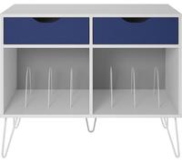 Solstice Anthe Turntable Stand with Drawers - White/Blue, Blue