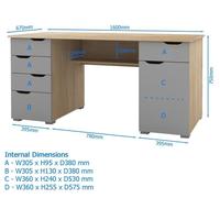 Alphason Kentucky Dark Oak Effect Desk with White Gloss Drawer Fronts, Brown