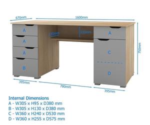 Dorel Home Kentucky Desk in white with 1 door and 5 drawers